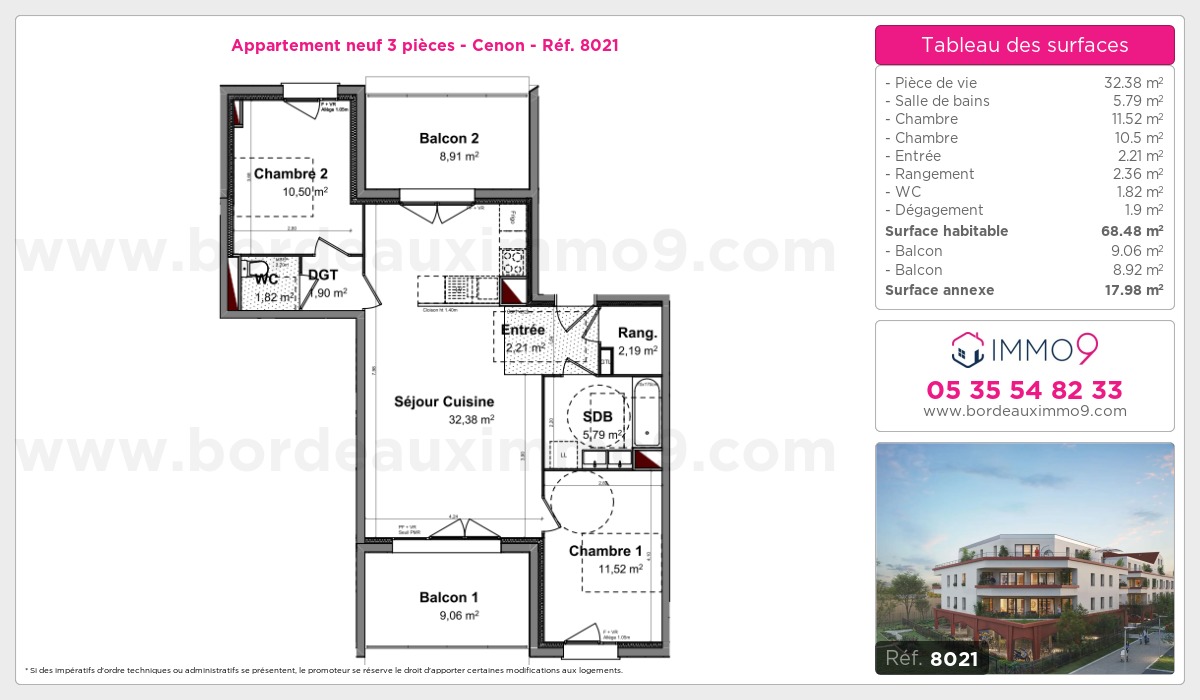 Plan et surfaces, Programme neuf Cenon Référence n° 8021