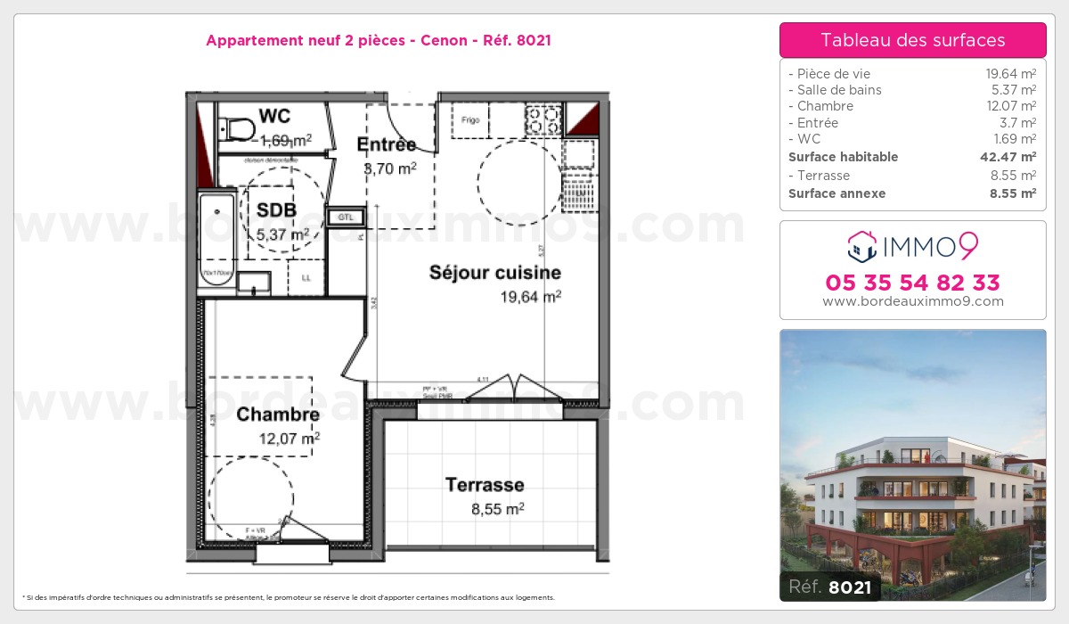 Plan et surfaces, Programme neuf Cenon Référence n° 8021