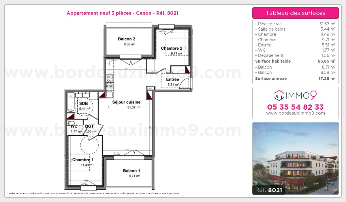 Plan et surfaces, Programme neuf Cenon Référence n° 8021