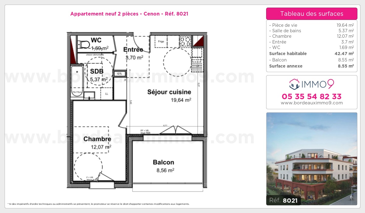 Plan et surfaces, Programme neuf Cenon Référence n° 8021