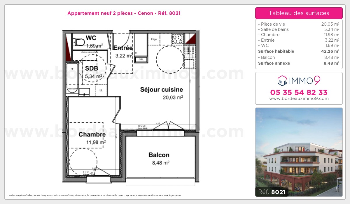 Plan et surfaces, Programme neuf Cenon Référence n° 8021