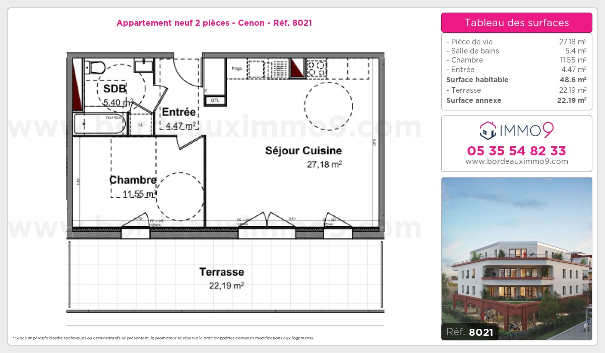 Plan et surfaces, Programme neuf Cenon Référence n° 8021