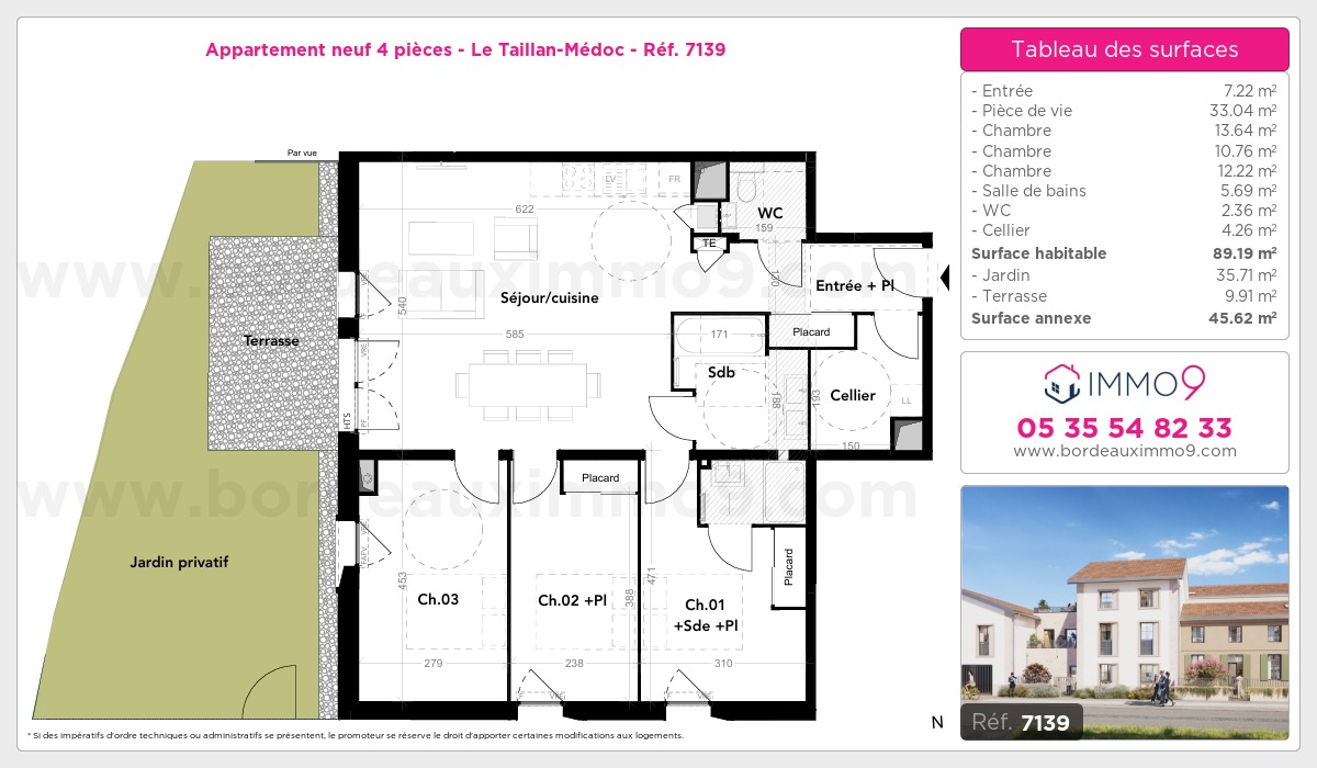 Plan et surfaces, Programme neuf Taillan-Médoc Référence n° 7139