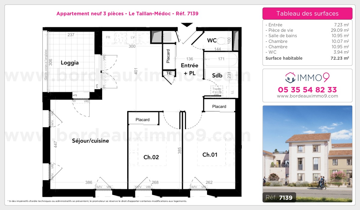 Plan et surfaces, Programme neuf Taillan-Médoc Référence n° 7139