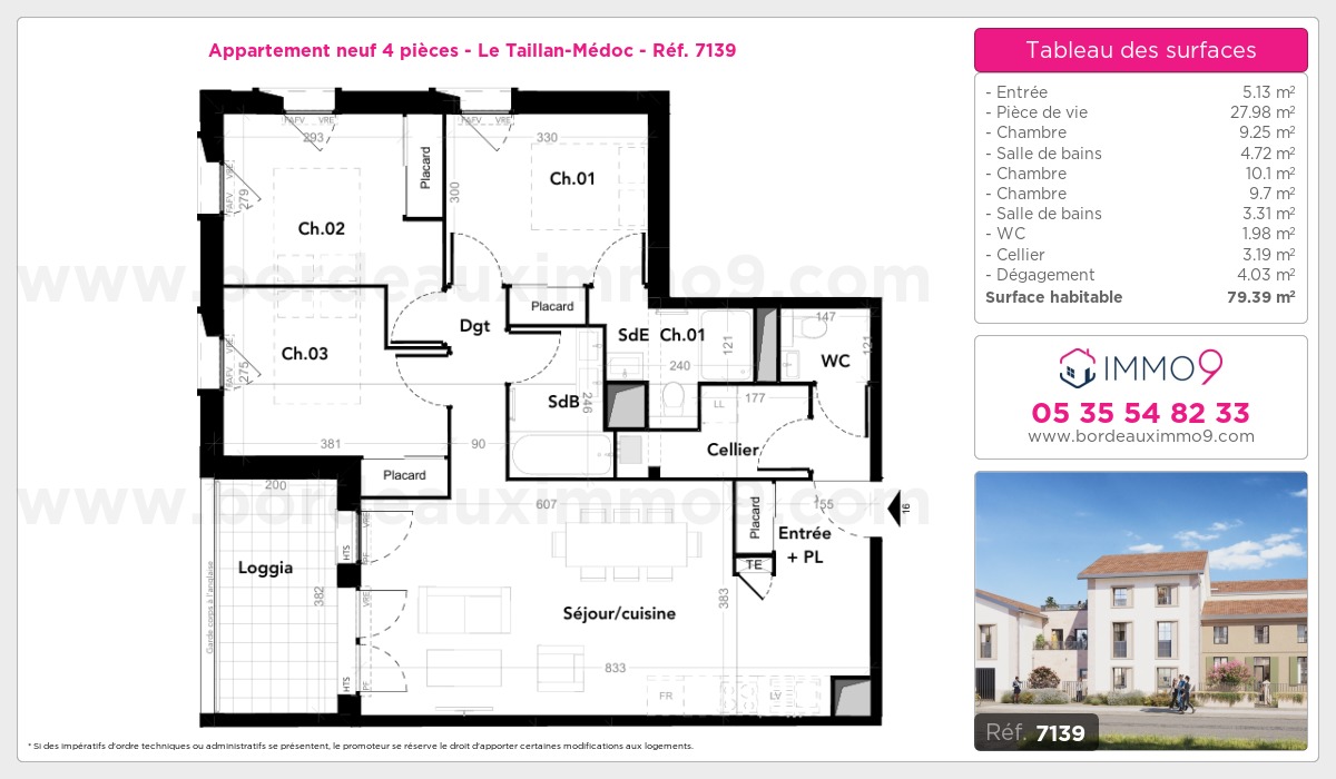 Plan et surfaces, Programme neuf Taillan-Médoc Référence n° 7139