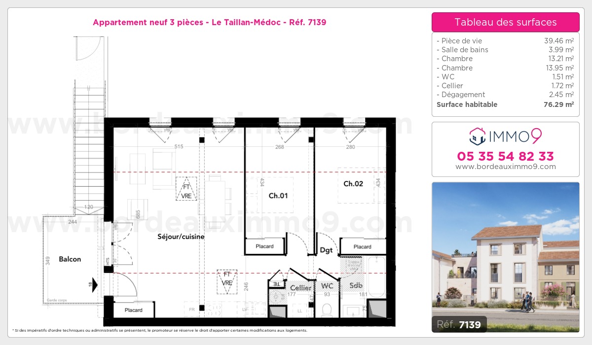 Plan et surfaces, Programme neuf Taillan-Médoc Référence n° 7139