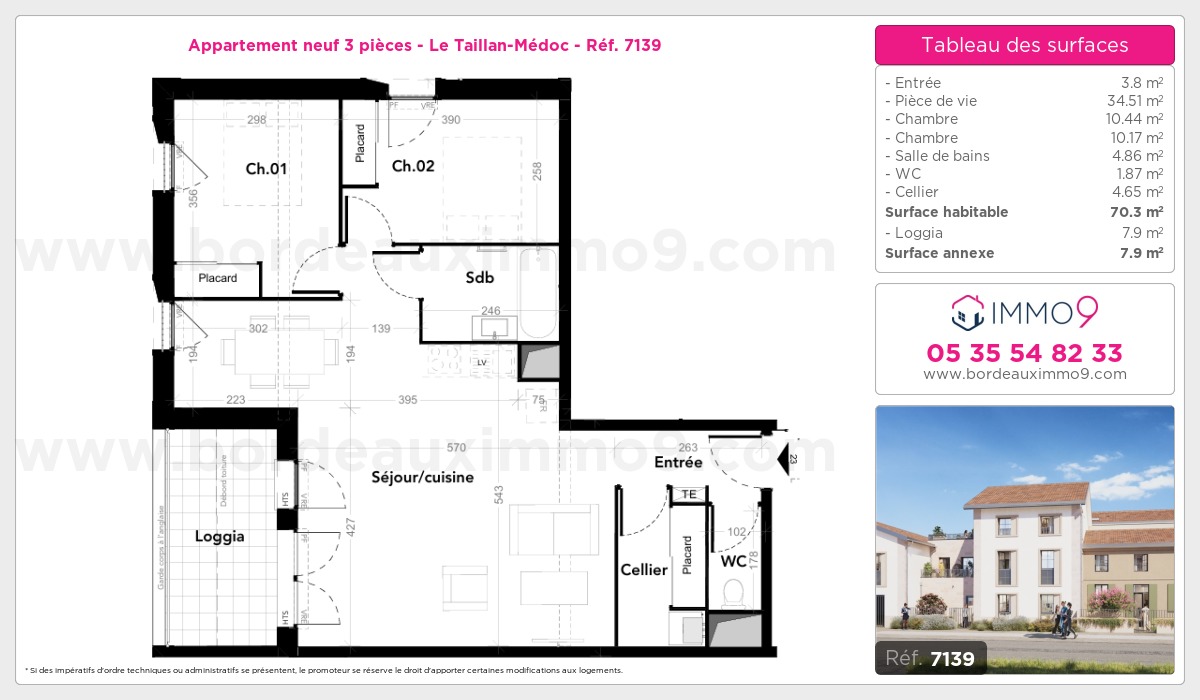 Plan et surfaces, Programme neuf Taillan-Médoc Référence n° 7139