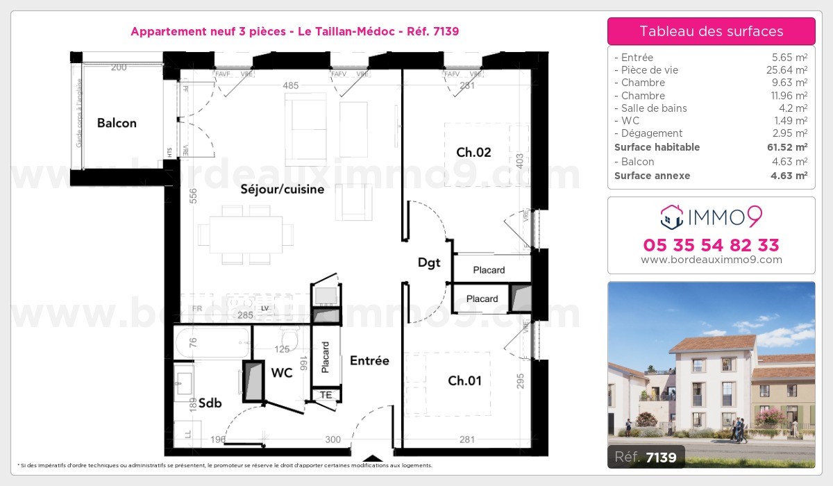 Plan et surfaces, Programme neuf Taillan-Médoc Référence n° 7139