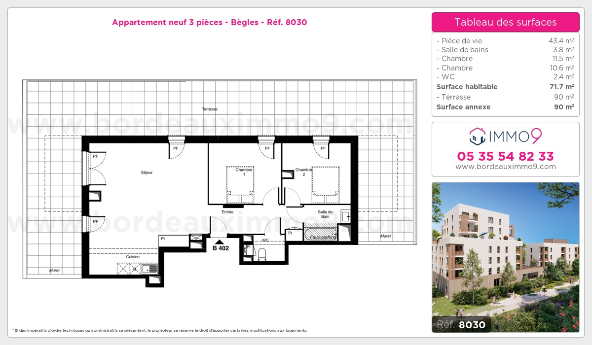 Plan et surfaces, Programme neuf Bègles Référence n° 8030