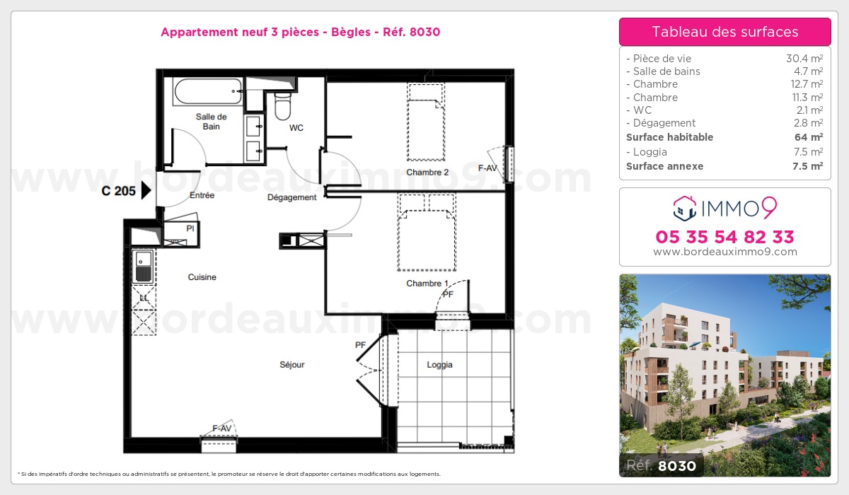 Plan et surfaces, Programme neuf Bègles Référence n° 8030