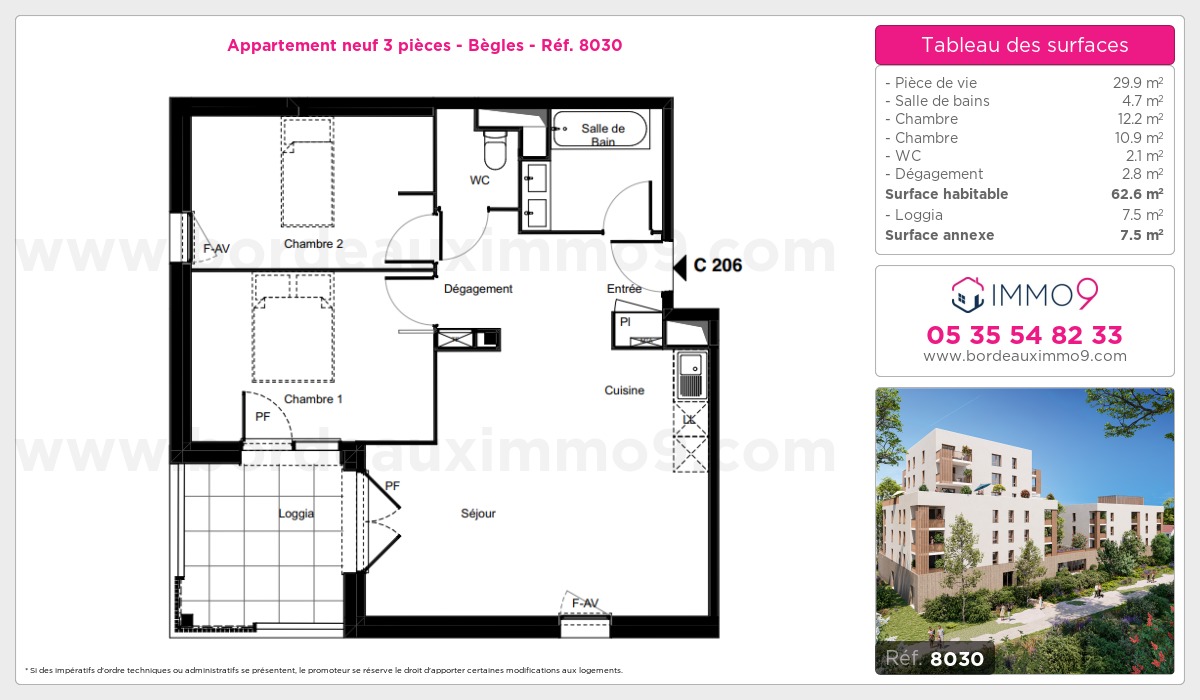 Plan et surfaces, Programme neuf Bègles Référence n° 8030