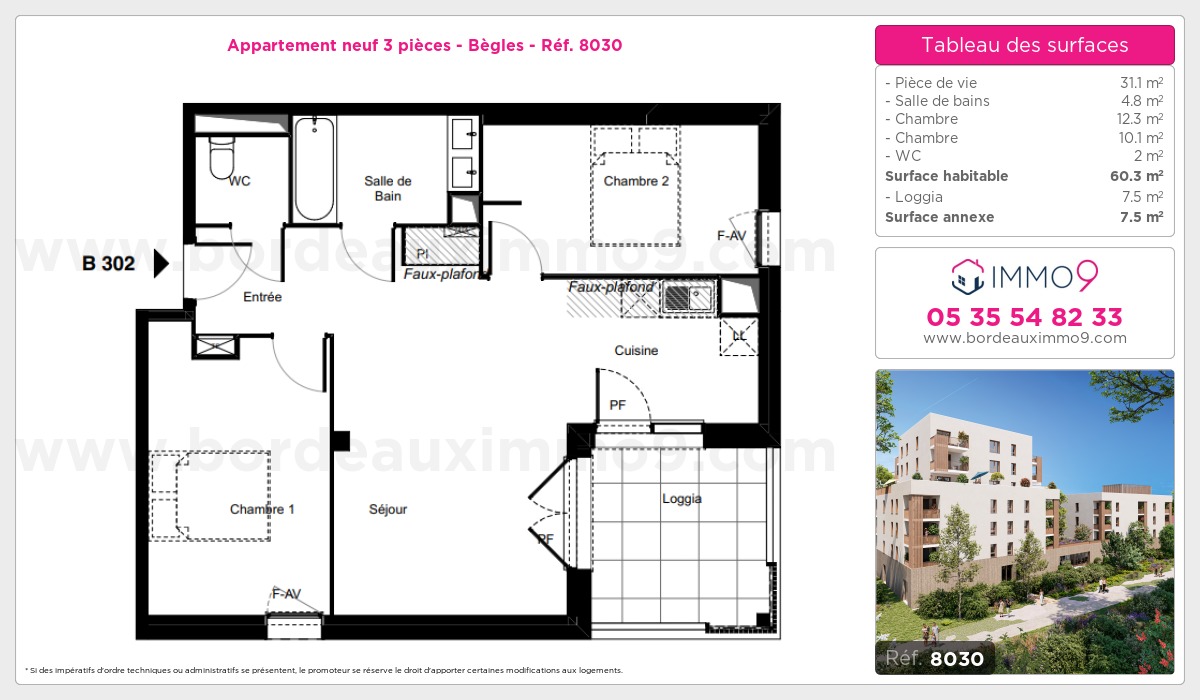 Plan et surfaces, Programme neuf Bègles Référence n° 8030