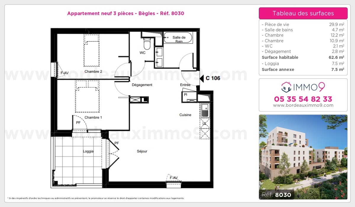 Plan et surfaces, Programme neuf Bègles Référence n° 8030