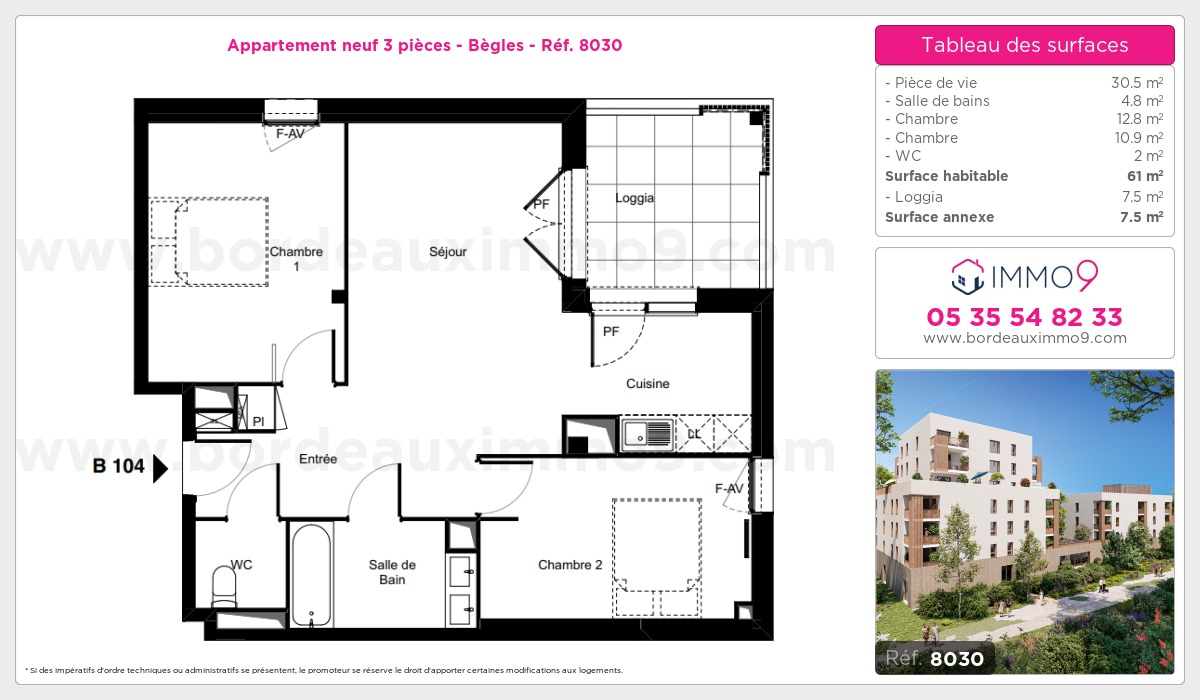 Plan et surfaces, Programme neuf Bègles Référence n° 8030