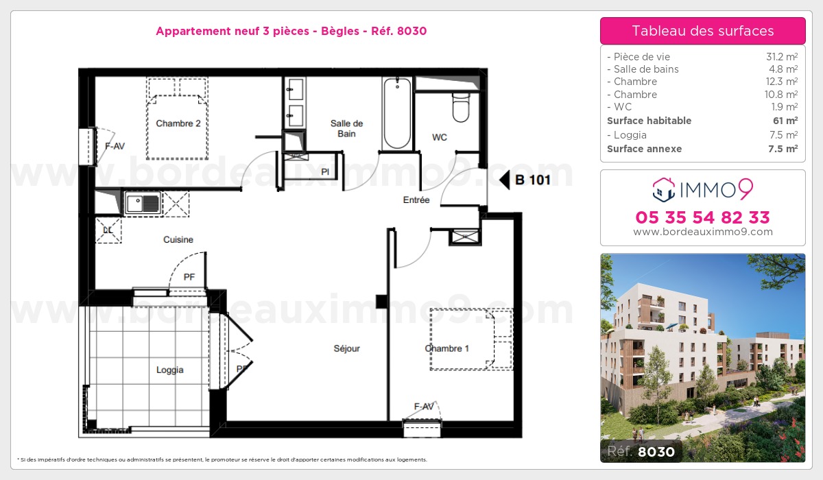 Plan et surfaces, Programme neuf Bègles Référence n° 8030