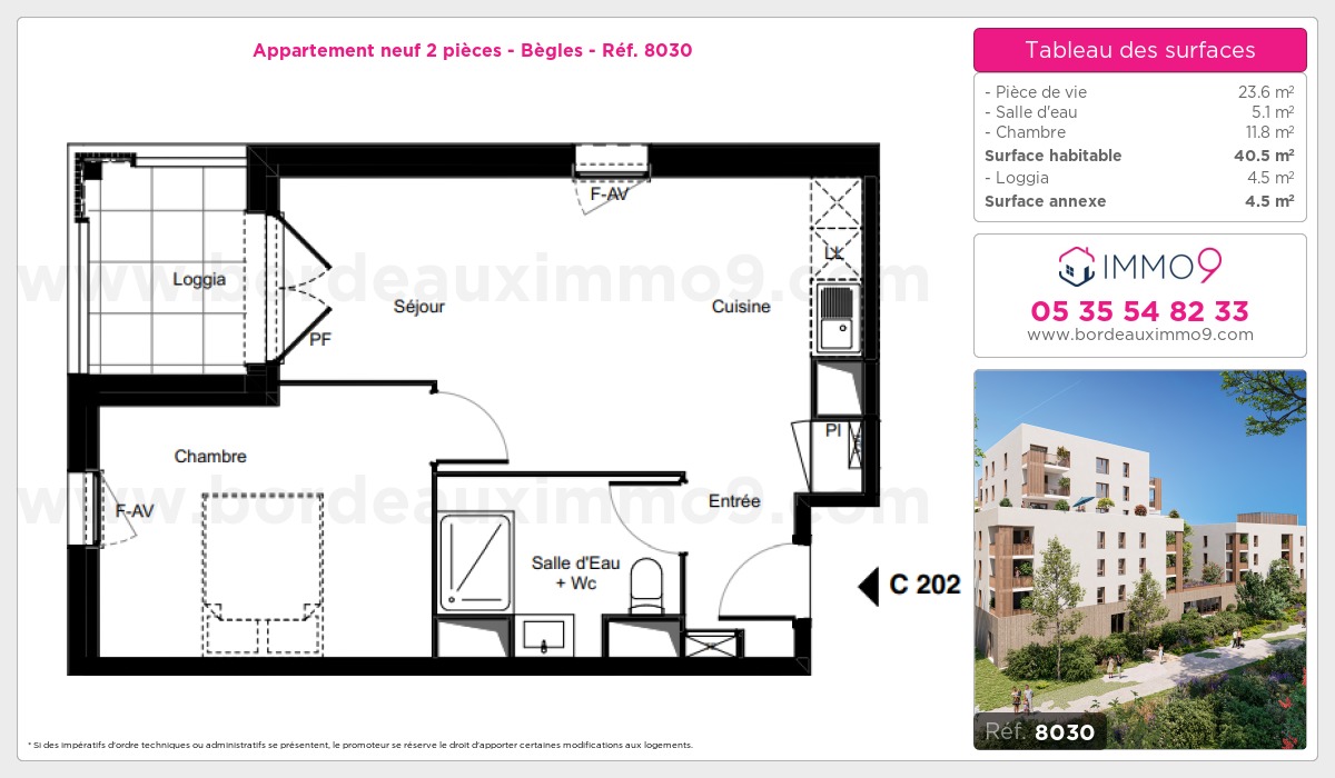 Plan et surfaces, Programme neuf Bègles Référence n° 8030