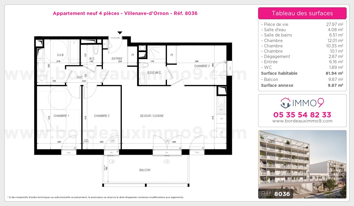 Plan et surfaces, Programme neuf Villenave-d'Ornon Référence n° 8036