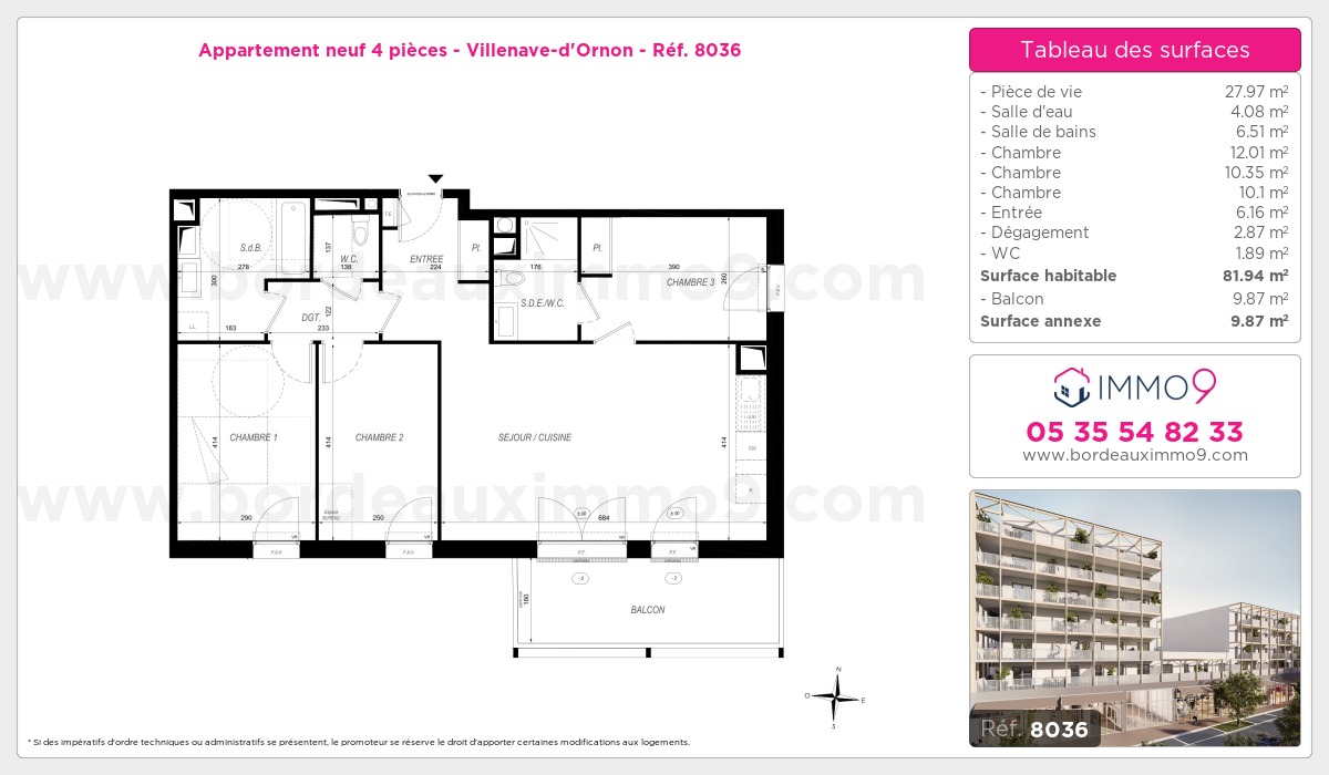 Plan et surfaces, Programme neuf Villenave-d'Ornon Référence n° 8036