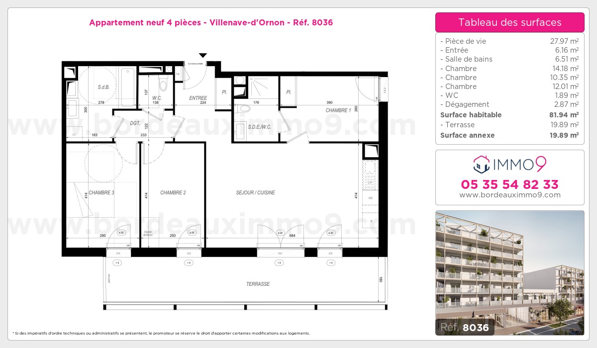 Plan et surfaces, Programme neuf Villenave-d'Ornon Référence n° 8036