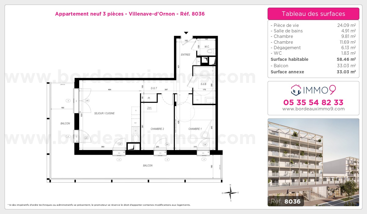 Plan et surfaces, Programme neuf Villenave-d'Ornon Référence n° 8036