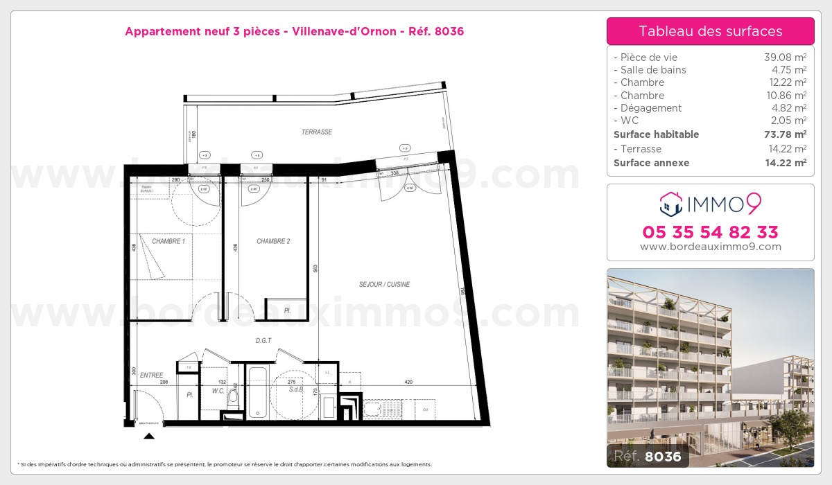 Plan et surfaces, Programme neuf Villenave-d'Ornon Référence n° 8036