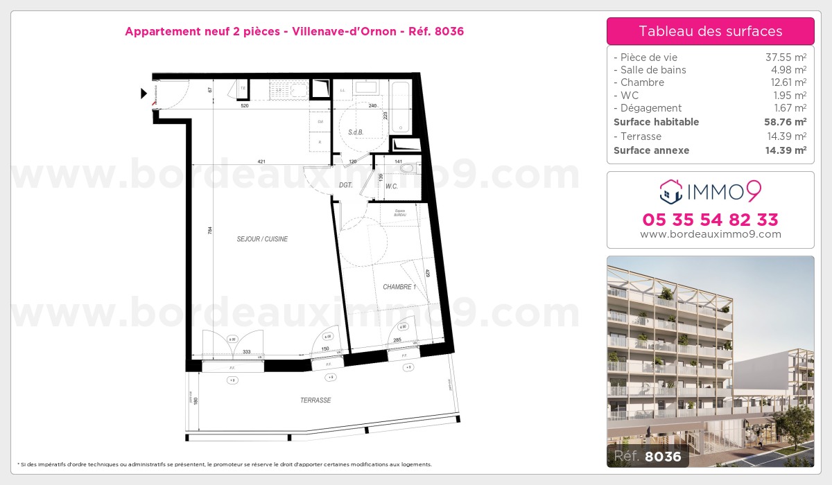 Plan et surfaces, Programme neuf Villenave-d'Ornon Référence n° 8036