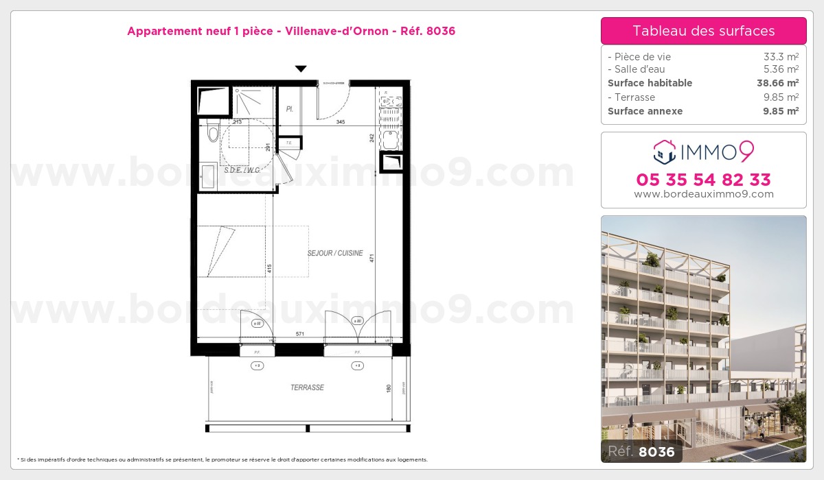 Plan et surfaces, Programme neuf Villenave-d'Ornon Référence n° 8036
