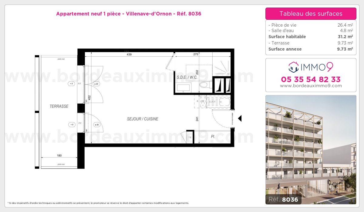 Plan et surfaces, Programme neuf Villenave-d'Ornon Référence n° 8036