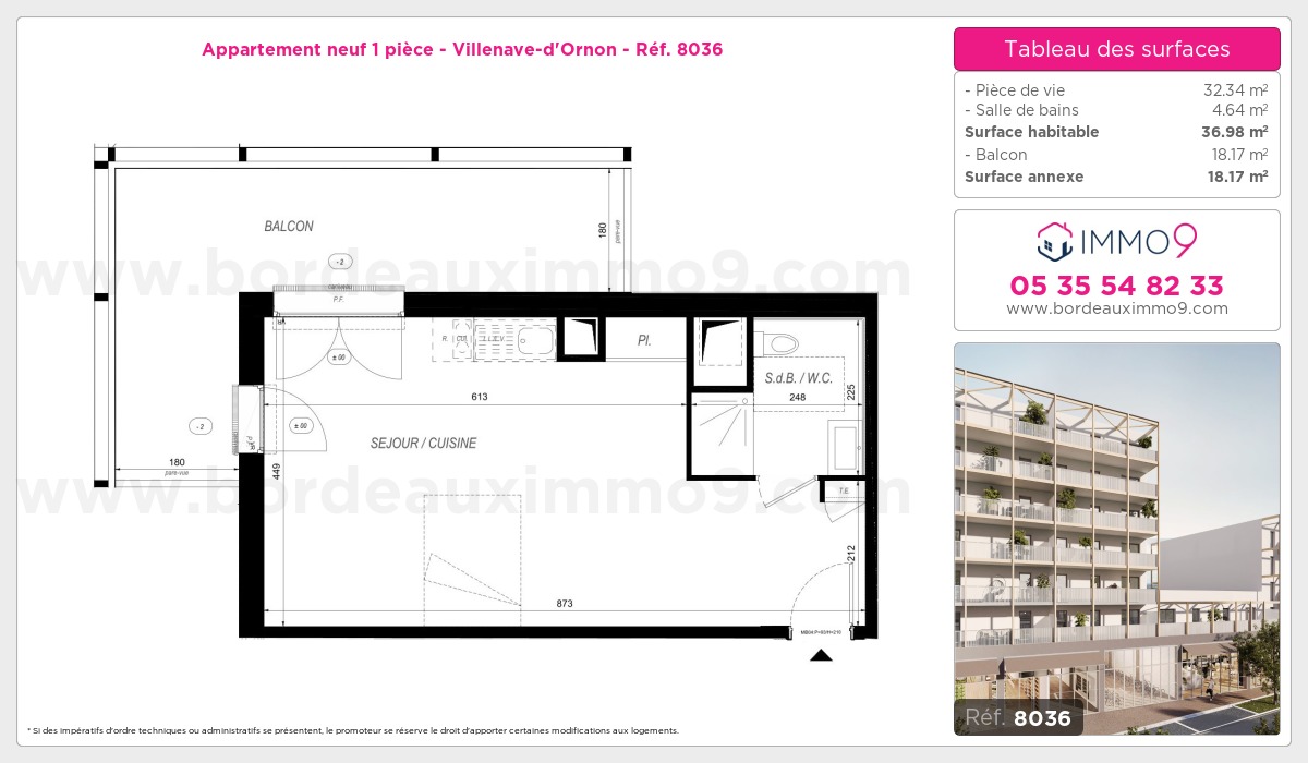 Plan et surfaces, Programme neuf Villenave-d'Ornon Référence n° 8036