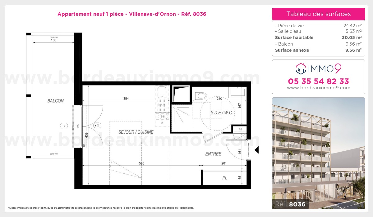 Plan et surfaces, Programme neuf Villenave-d'Ornon Référence n° 8036
