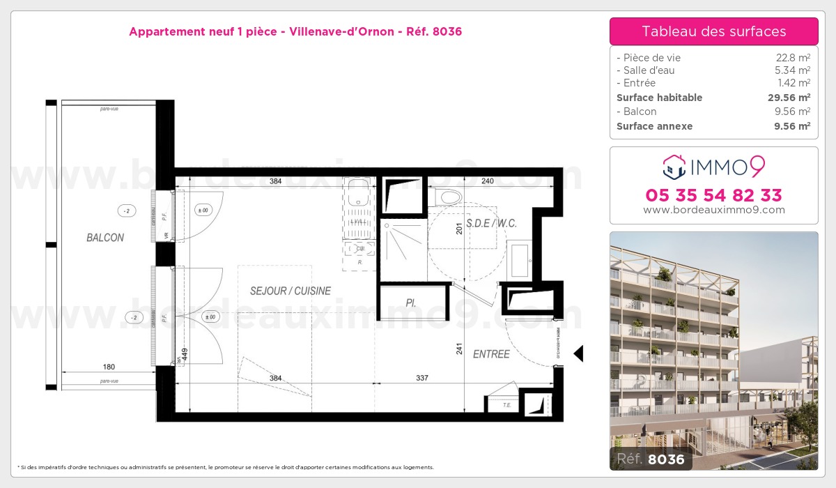 Plan et surfaces, Programme neuf Villenave-d'Ornon Référence n° 8036