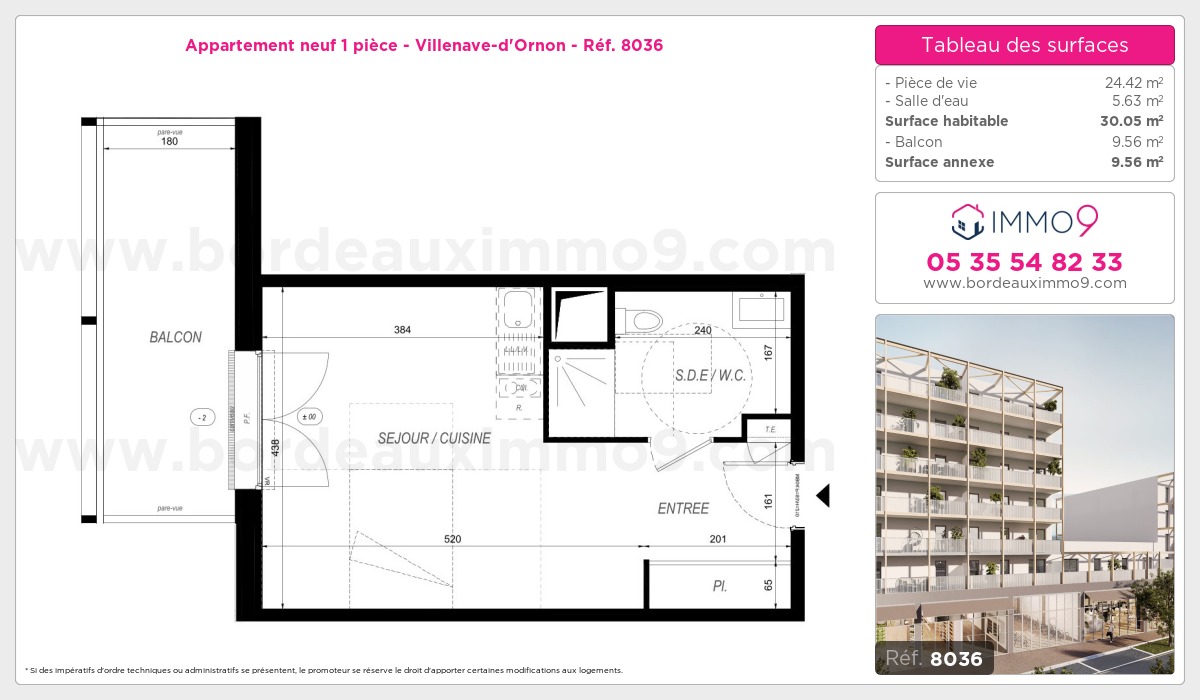 Plan et surfaces, Programme neuf Villenave-d'Ornon Référence n° 8036