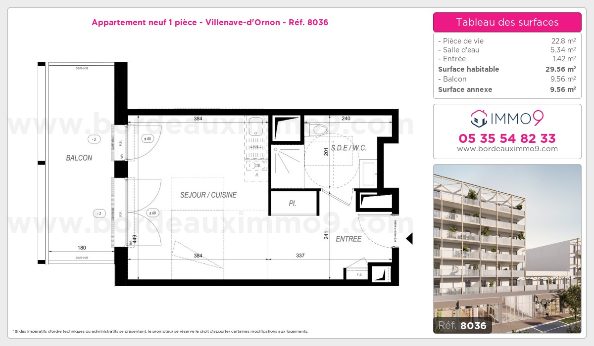 Plan et surfaces, Programme neuf Villenave-d'Ornon Référence n° 8036