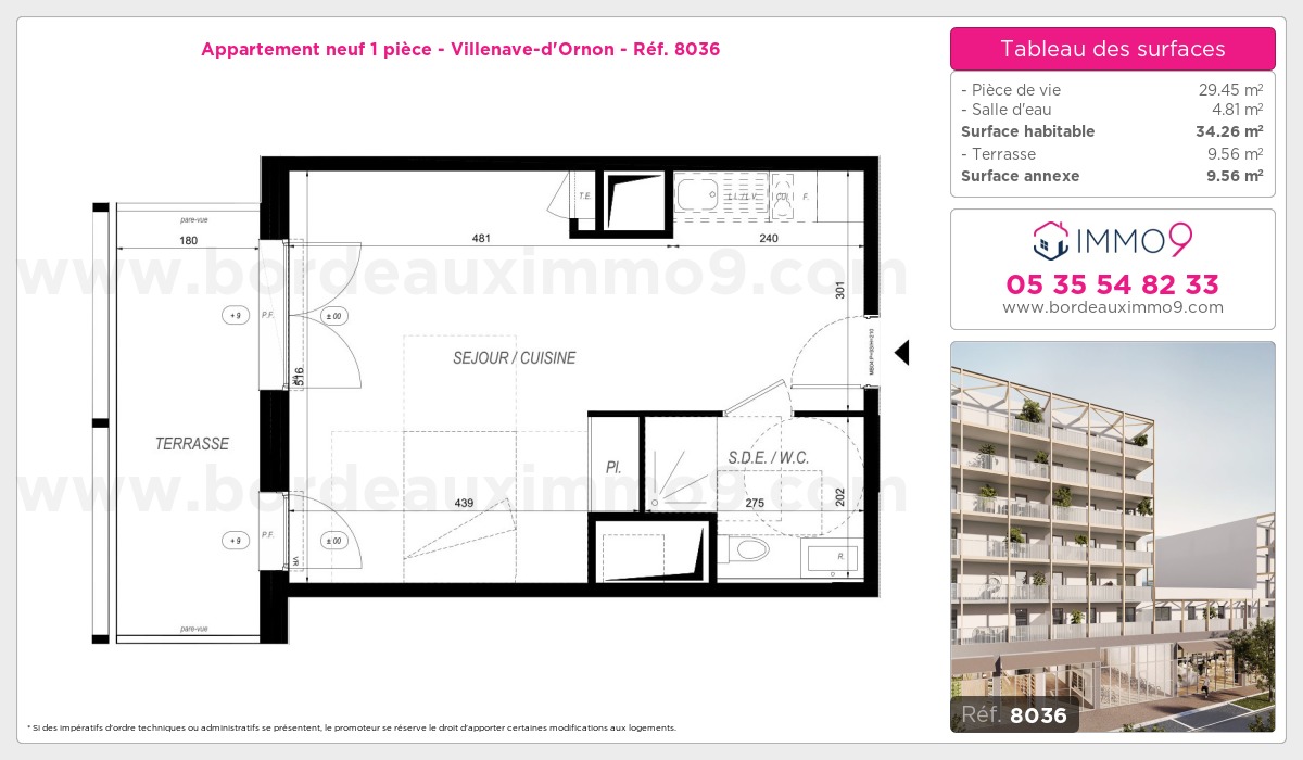 Plan et surfaces, Programme neuf Villenave-d'Ornon Référence n° 8036