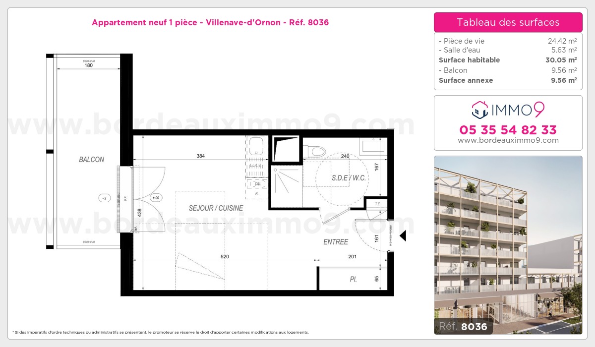 Plan et surfaces, Programme neuf Villenave-d'Ornon Référence n° 8036