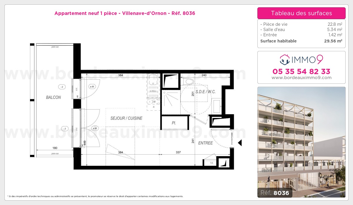 Plan et surfaces, Programme neuf Villenave-d'Ornon Référence n° 8036
