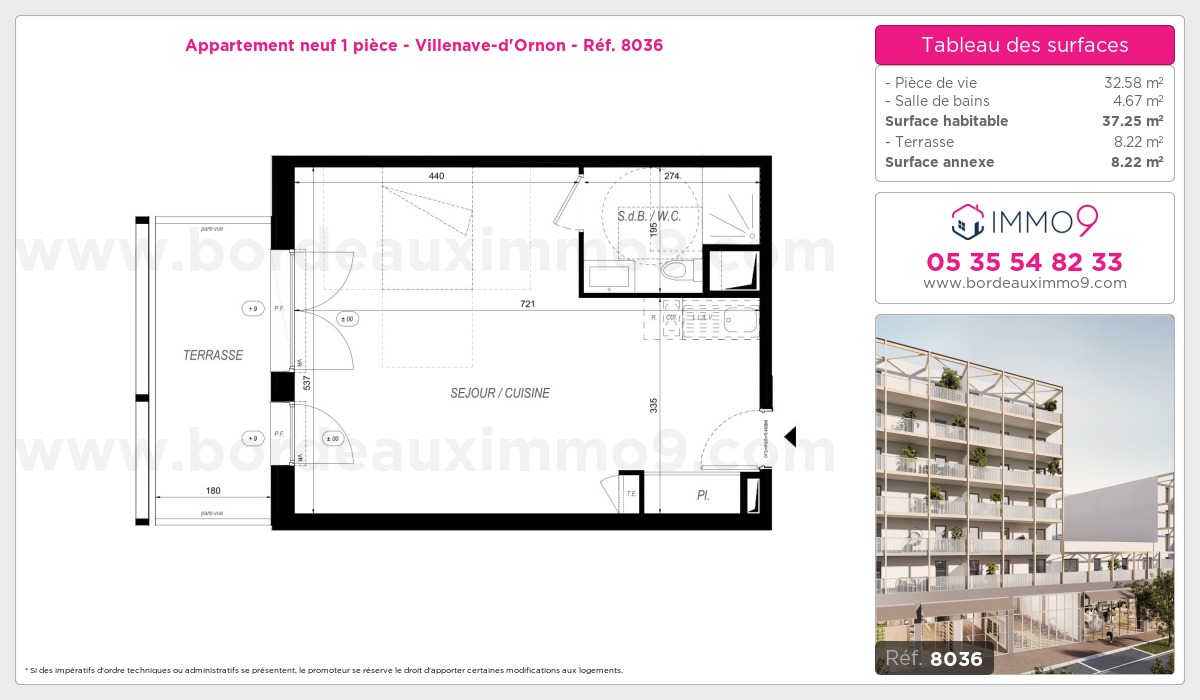 Plan et surfaces, Programme neuf Villenave-d'Ornon Référence n° 8036