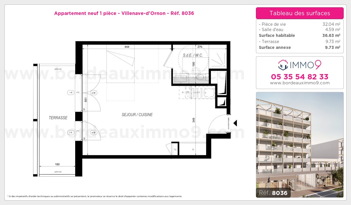 Plan et surfaces, Programme neuf Villenave-d'Ornon Référence n° 8036