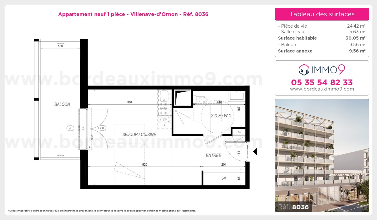 Plan et surfaces, Programme neuf Villenave-d'Ornon Référence n° 8036