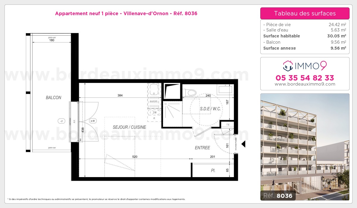 Plan et surfaces, Programme neuf Villenave-d'Ornon Référence n° 8036