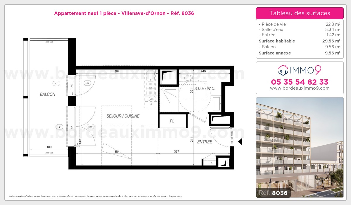 Plan et surfaces, Programme neuf Villenave-d'Ornon Référence n° 8036