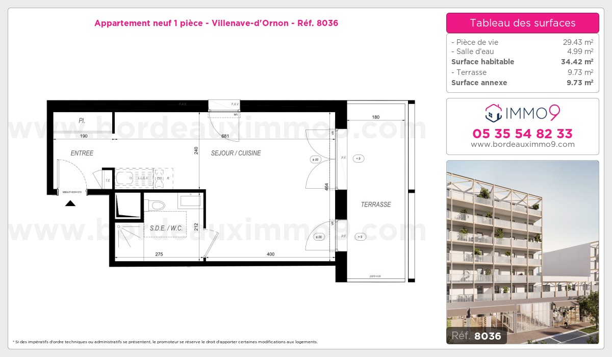 Plan et surfaces, Programme neuf Villenave-d'Ornon Référence n° 8036