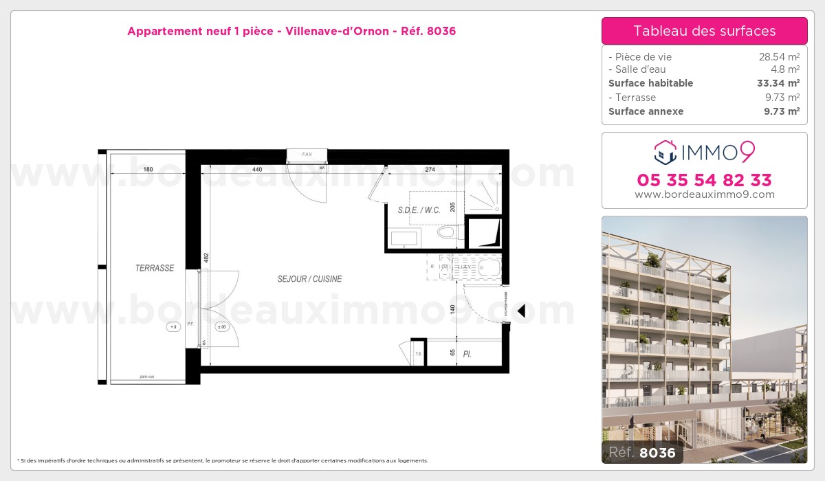 Plan et surfaces, Programme neuf Villenave-d'Ornon Référence n° 8036