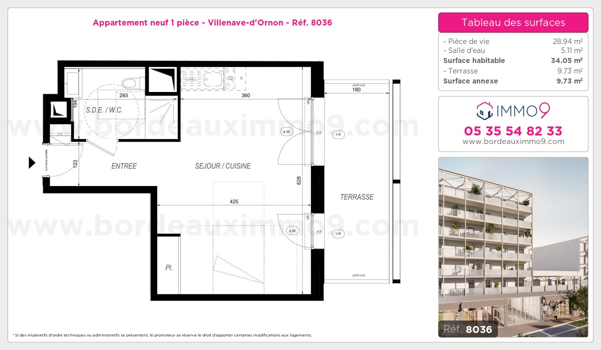 Plan et surfaces, Programme neuf Villenave-d'Ornon Référence n° 8036