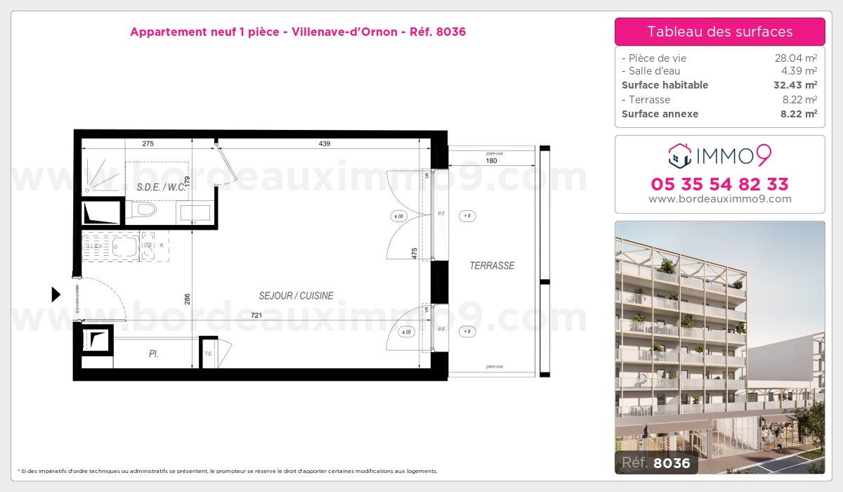 Plan et surfaces, Programme neuf Villenave-d'Ornon Référence n° 8036