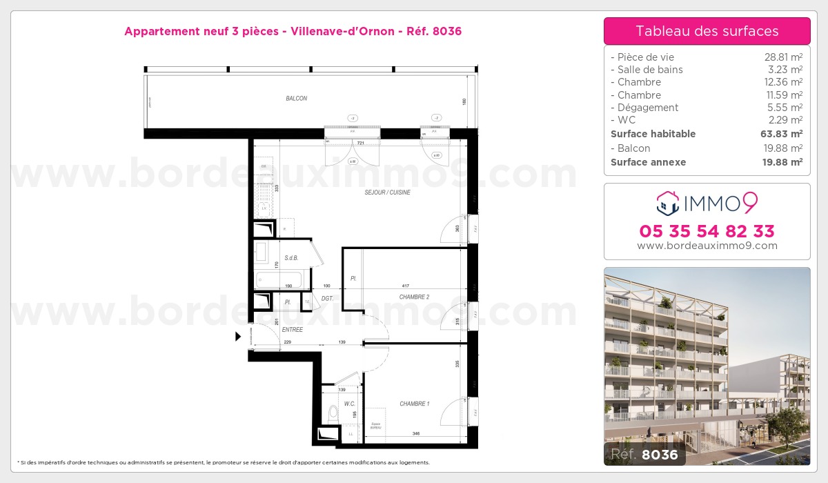 Plan et surfaces, Programme neuf Villenave-d'Ornon Référence n° 8036