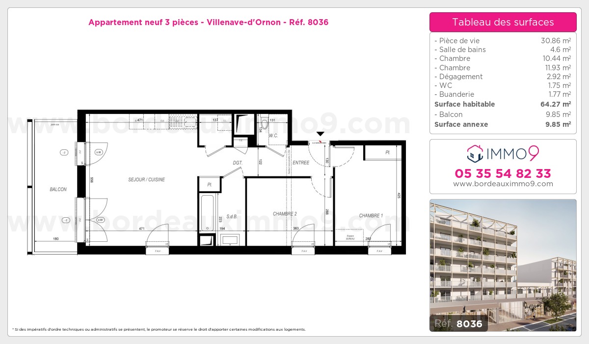 Plan et surfaces, Programme neuf Villenave-d'Ornon Référence n° 8036