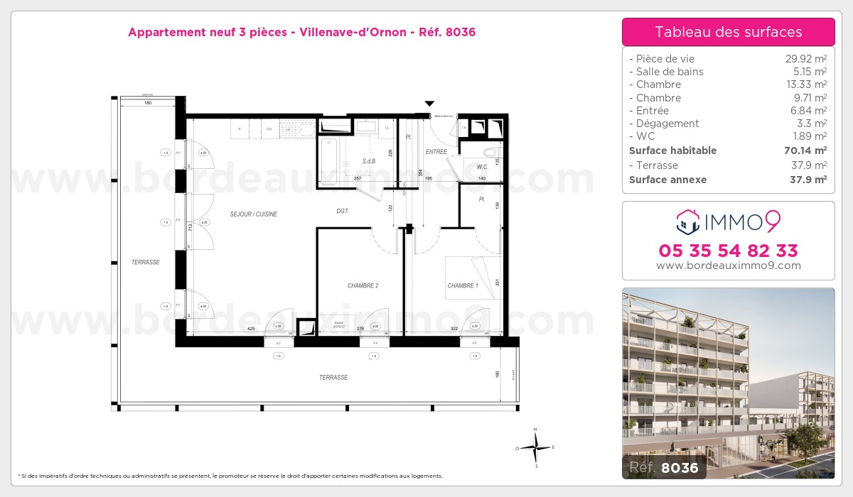 Plan et surfaces, Programme neuf Villenave-d'Ornon Référence n° 8036