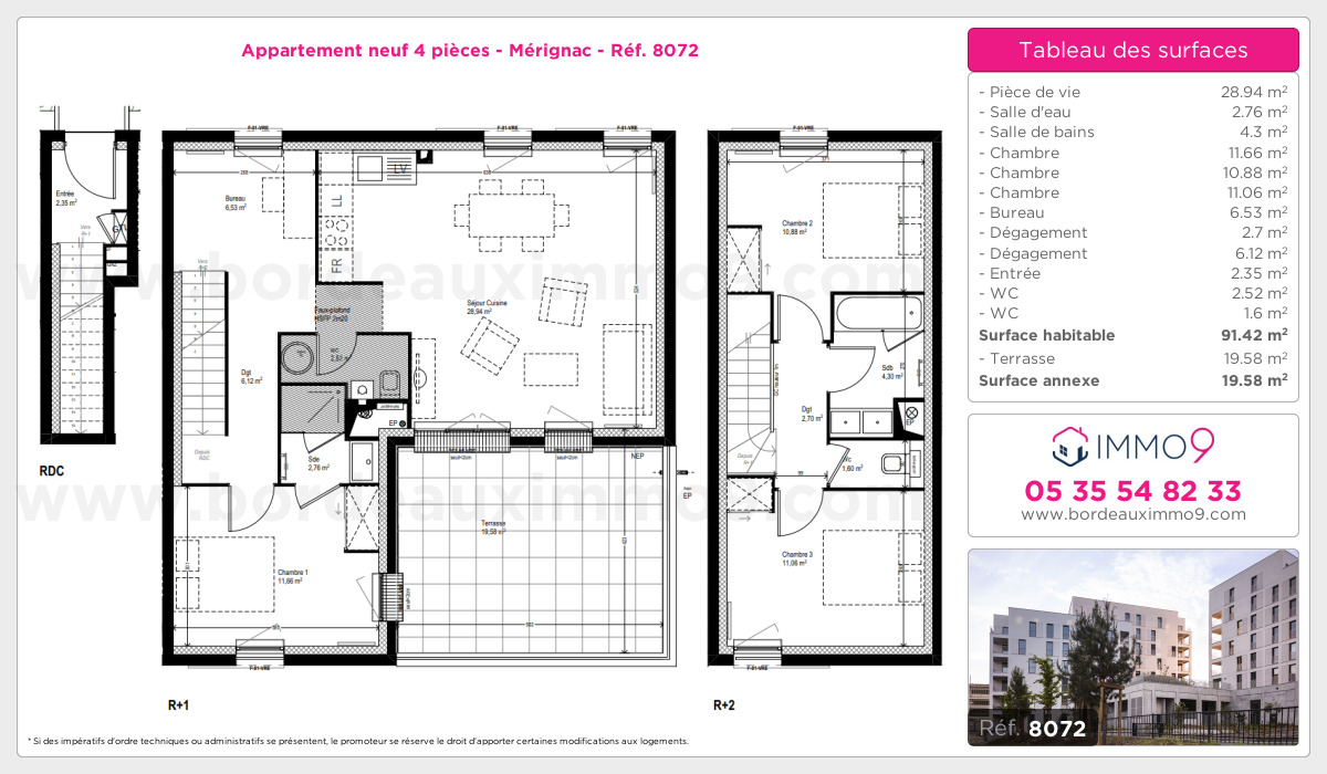 Plan et surfaces, Programme neuf Mérignac Référence n° 8072