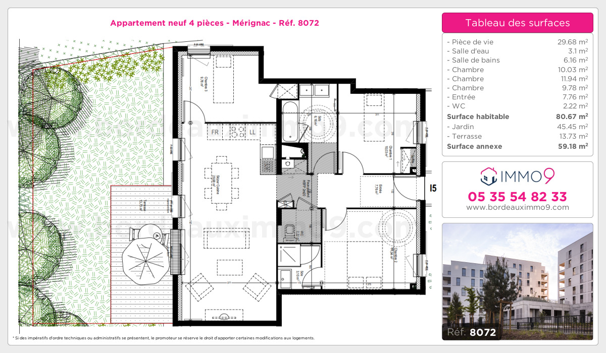 Plan et surfaces, Programme neuf Mérignac Référence n° 8072